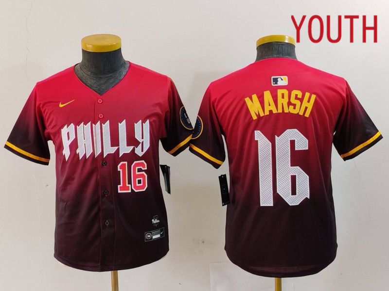 Youth Philadelphia Phillies 16 Marsh Red City Edition 2024 Nike MLB Jersey style 2